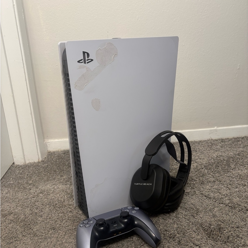Sony PlayStation 5 Console with Black Headset and Controller